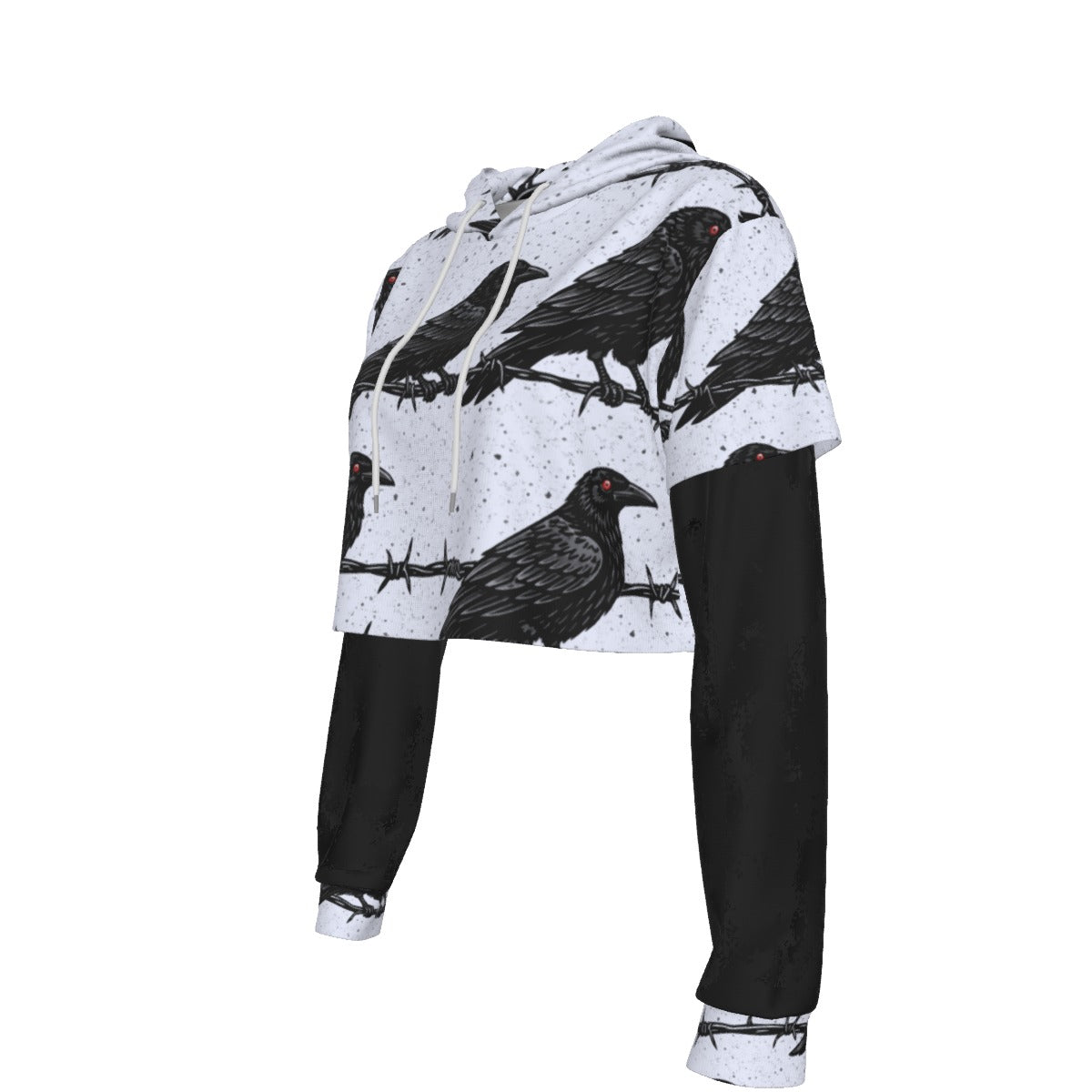 Raven Gothic Mesh Sleeve Crop Hoodie