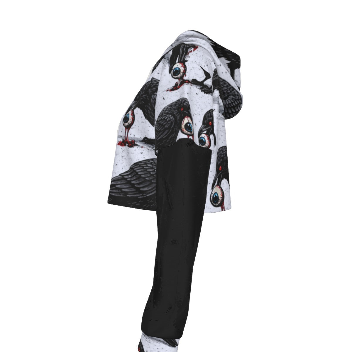 Raven Feast Gothic Mesh Sleeve Crop Hoodie