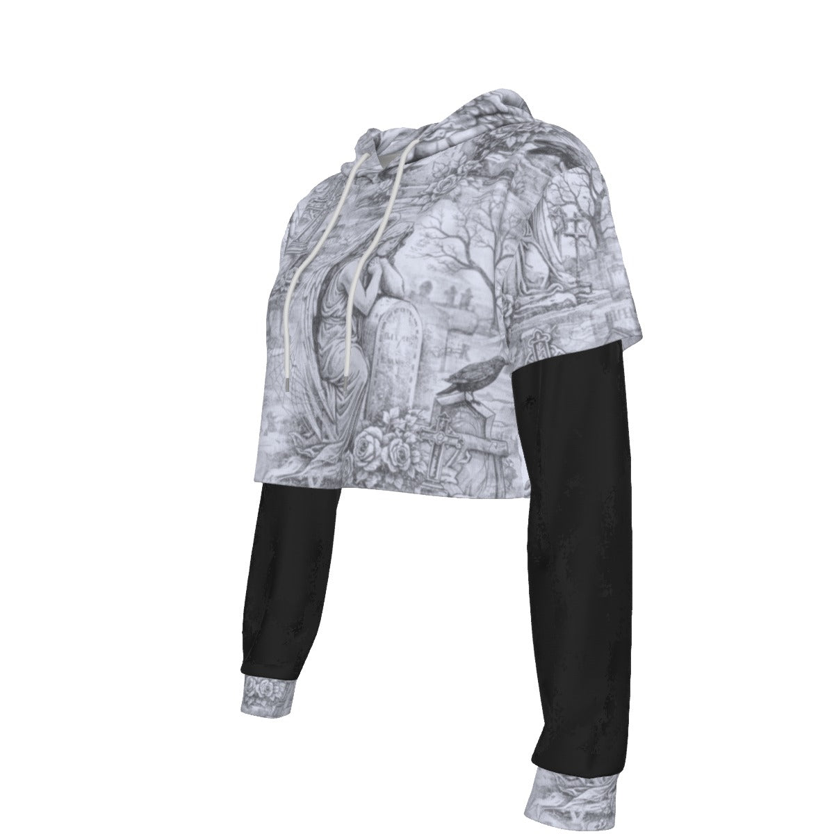 Final Rest Angels Gothic Mesh Sleeve Crop Hoodie