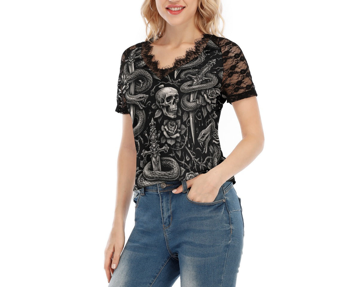 Serpent & Steel Lace V-Neck