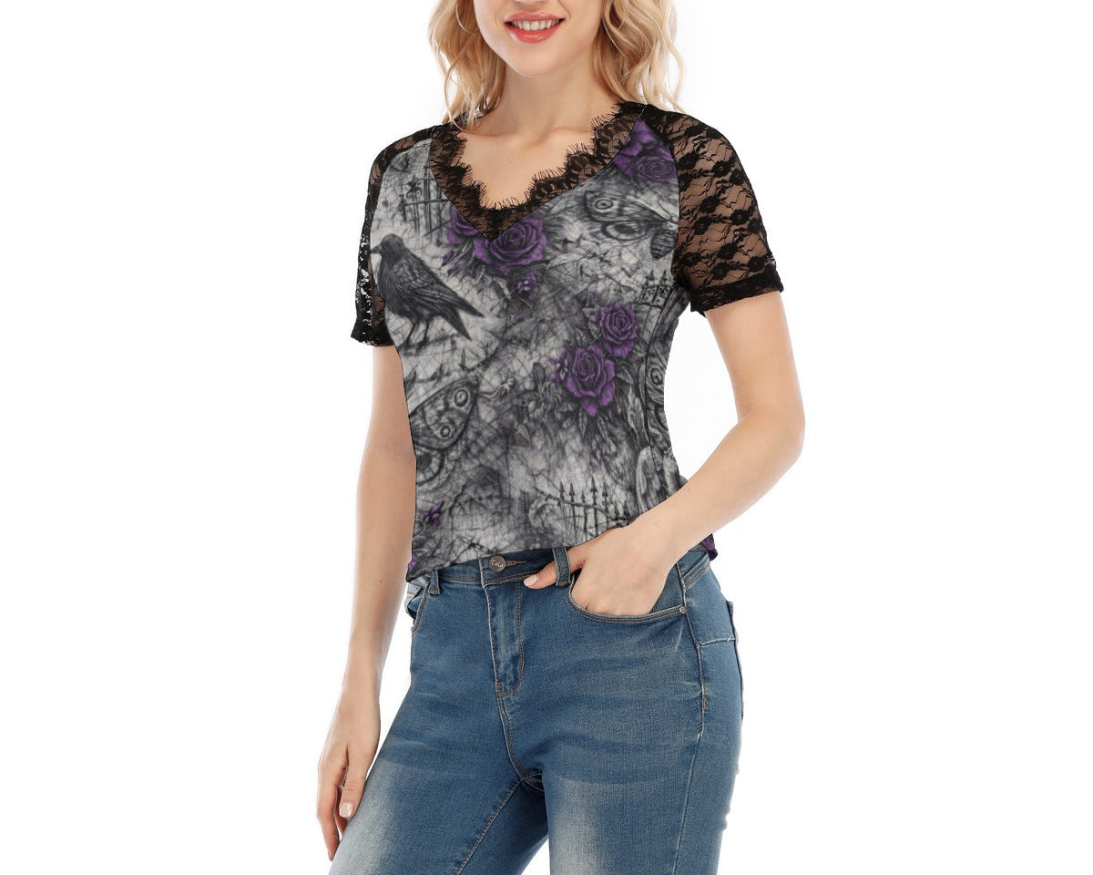 Rose Garden Cemetery Lace V-Neck