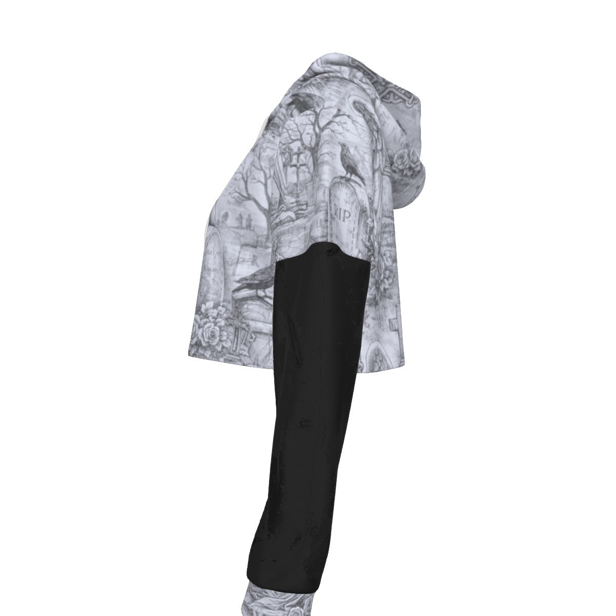 Final Rest Angels Gothic Mesh Sleeve Crop Hoodie