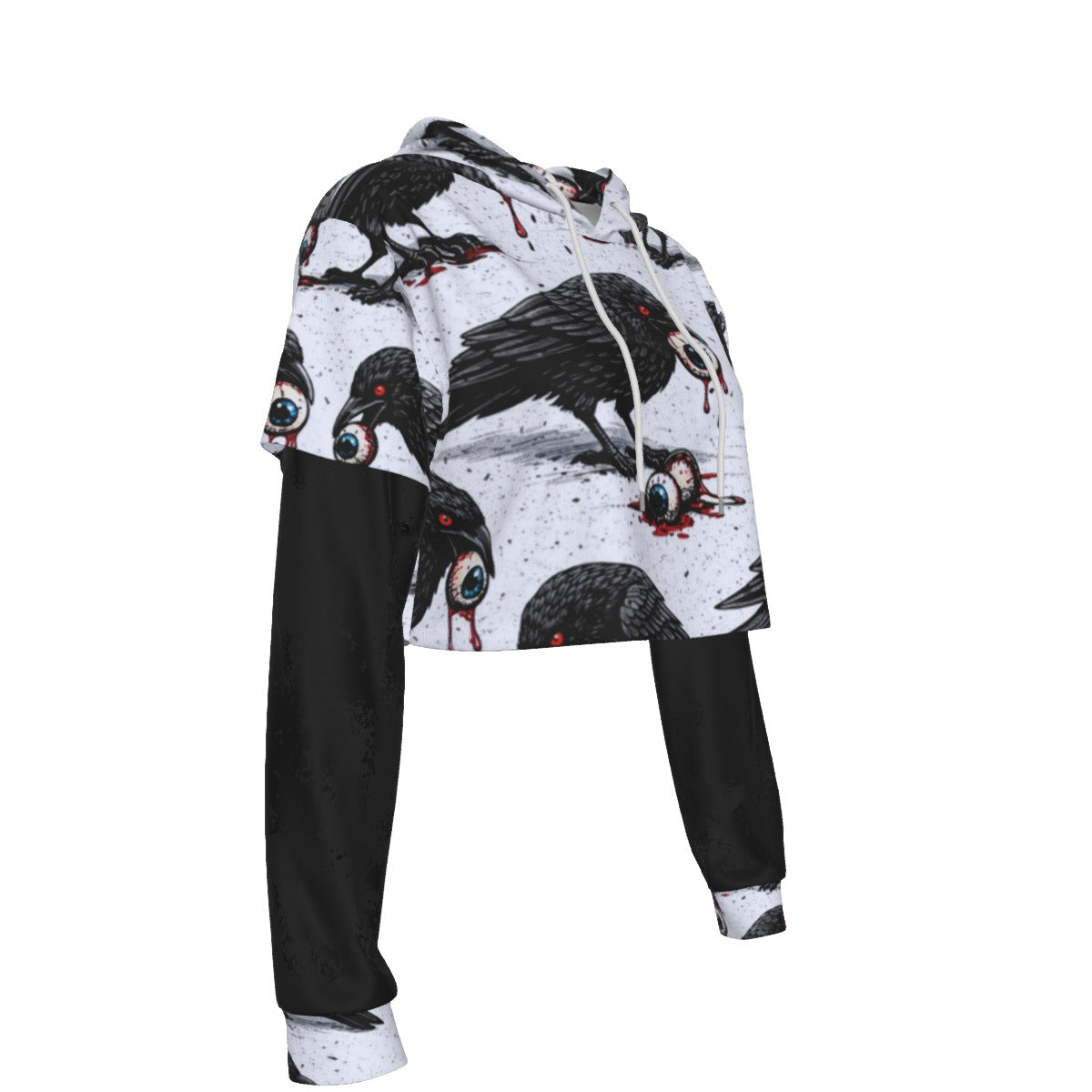 Raven Feast Gothic Mesh Sleeve Crop Hoodie