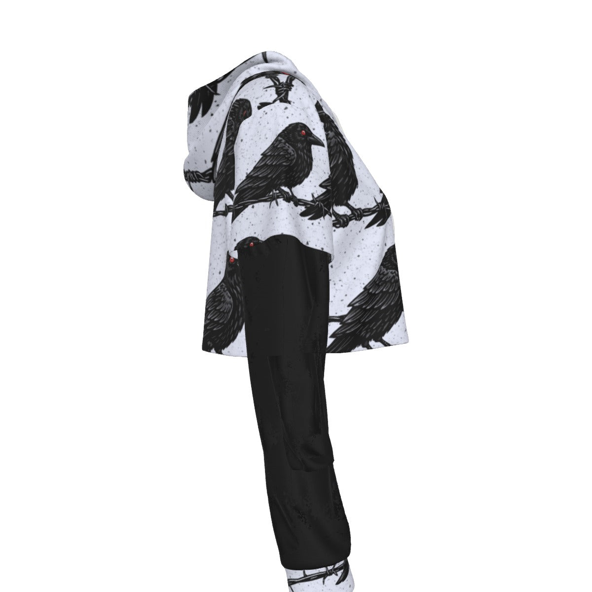 Raven Gothic Mesh Sleeve Crop Hoodie