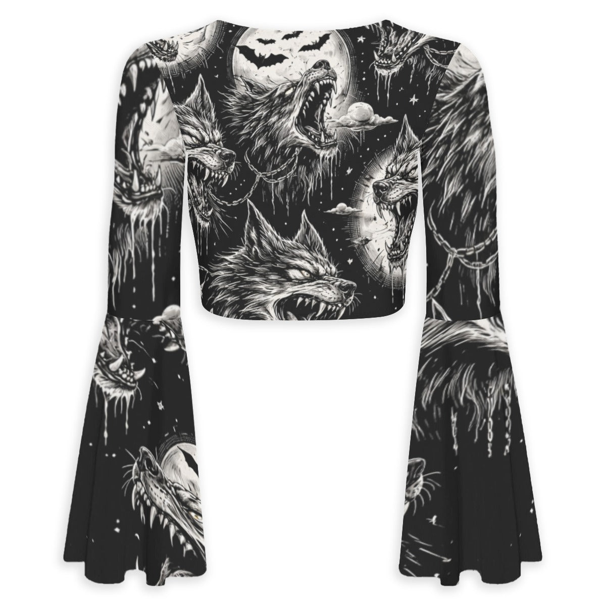 Cursed Wolves Bell Sleeve Crop Top