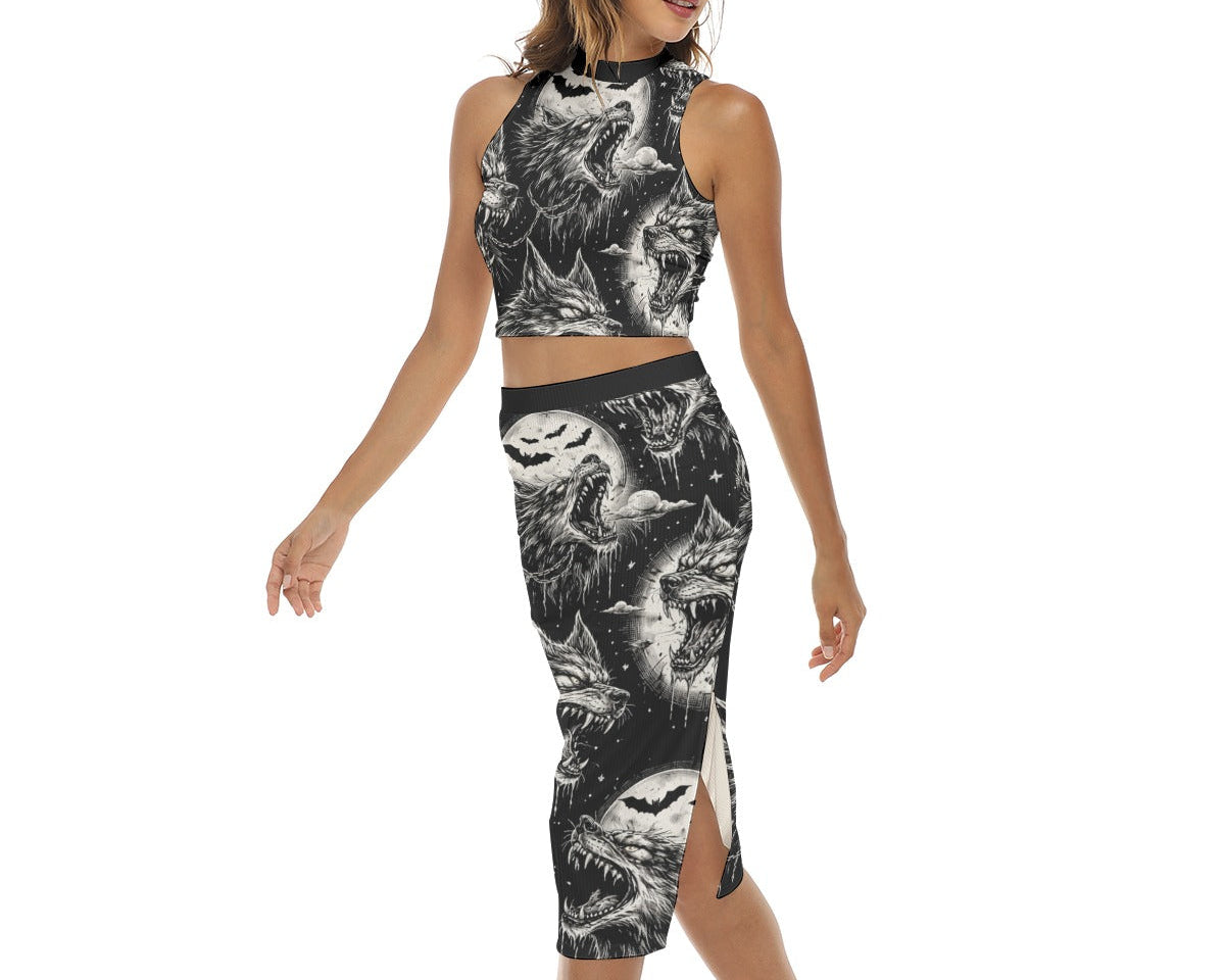 Cursed Wolves Split Skirt Set