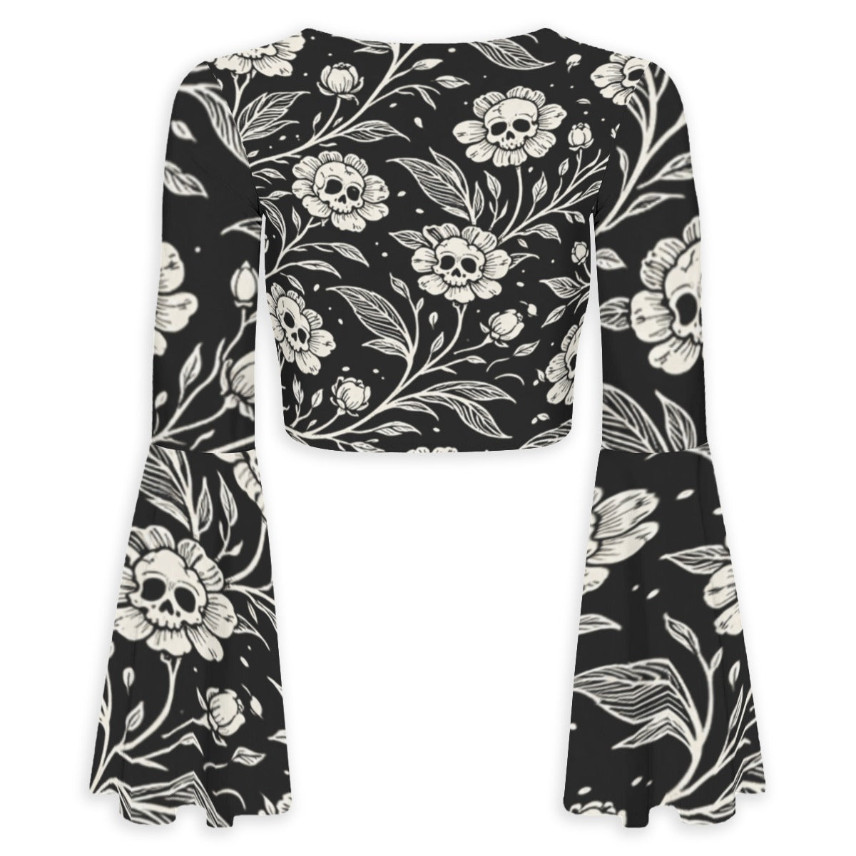 Dark Garden Skull Bell Sleeve Crop Top