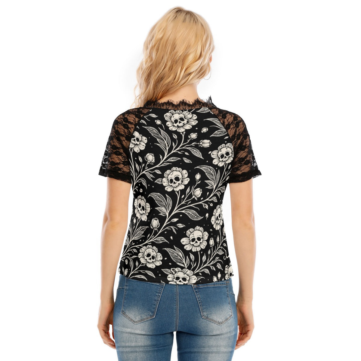 Dark Garden Skull Lace V-Neck