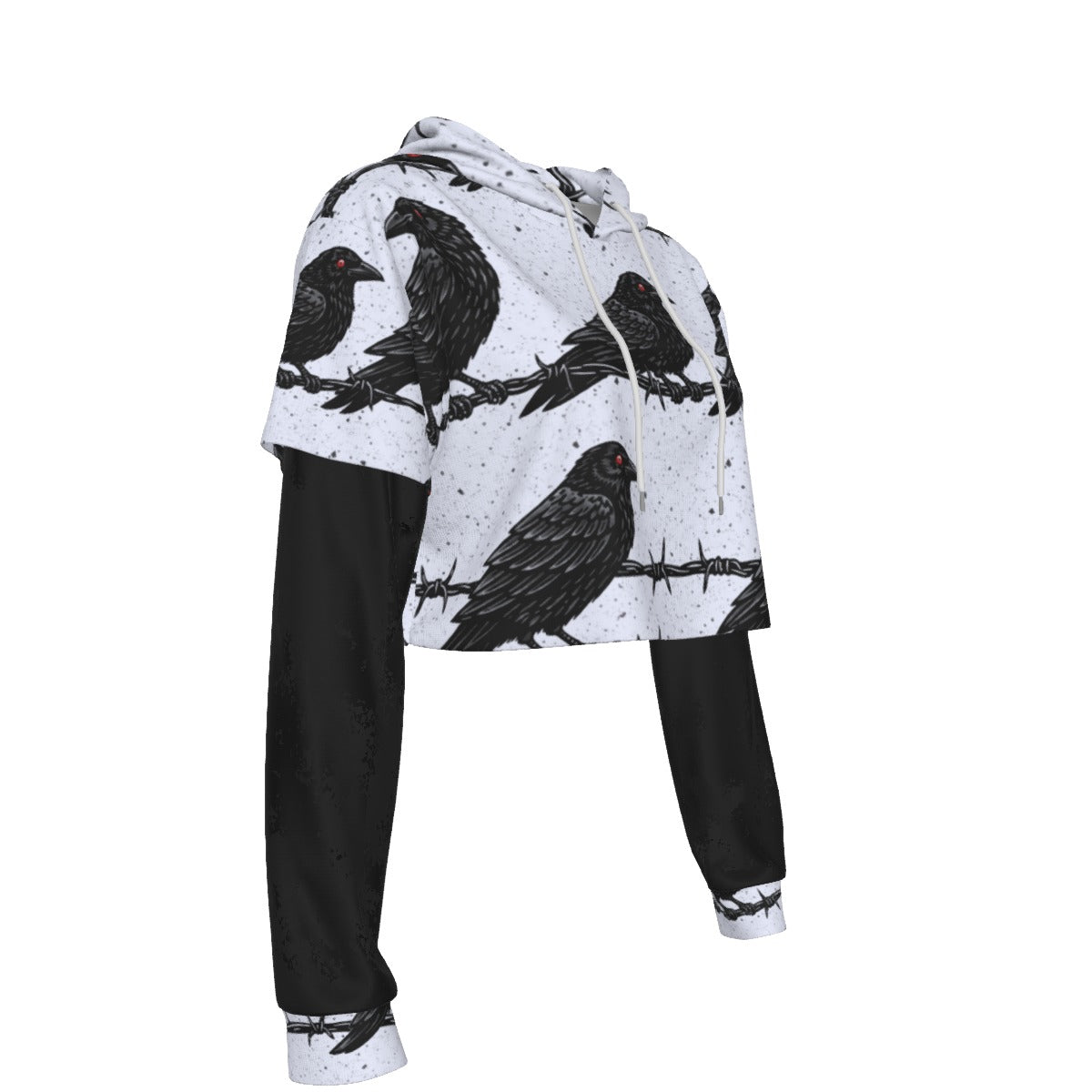 Raven Gothic Mesh Sleeve Crop Hoodie