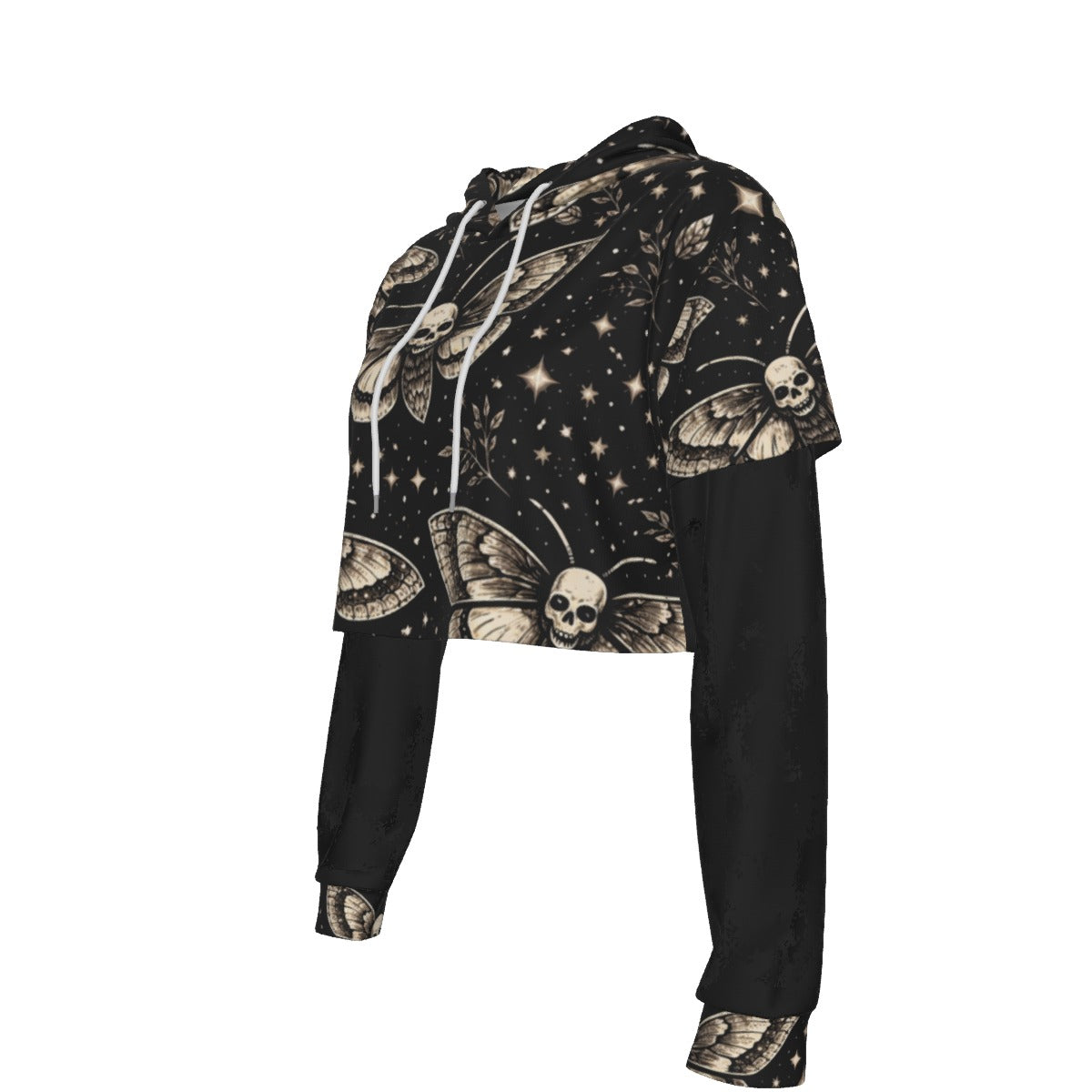 Death Moth Gothic Mesh Sleeve Crop Hoodie