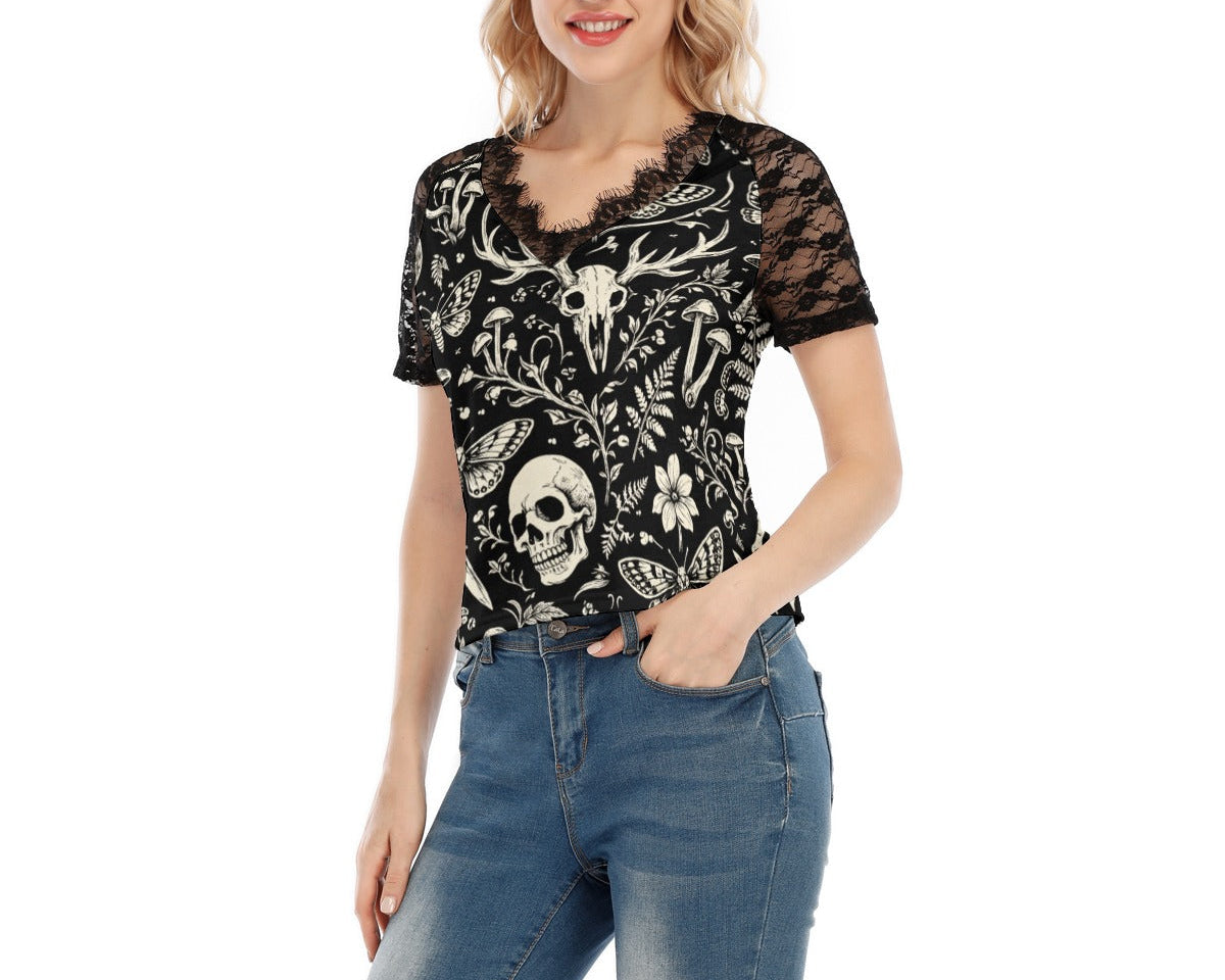 Dark Garden Lace V-Neck