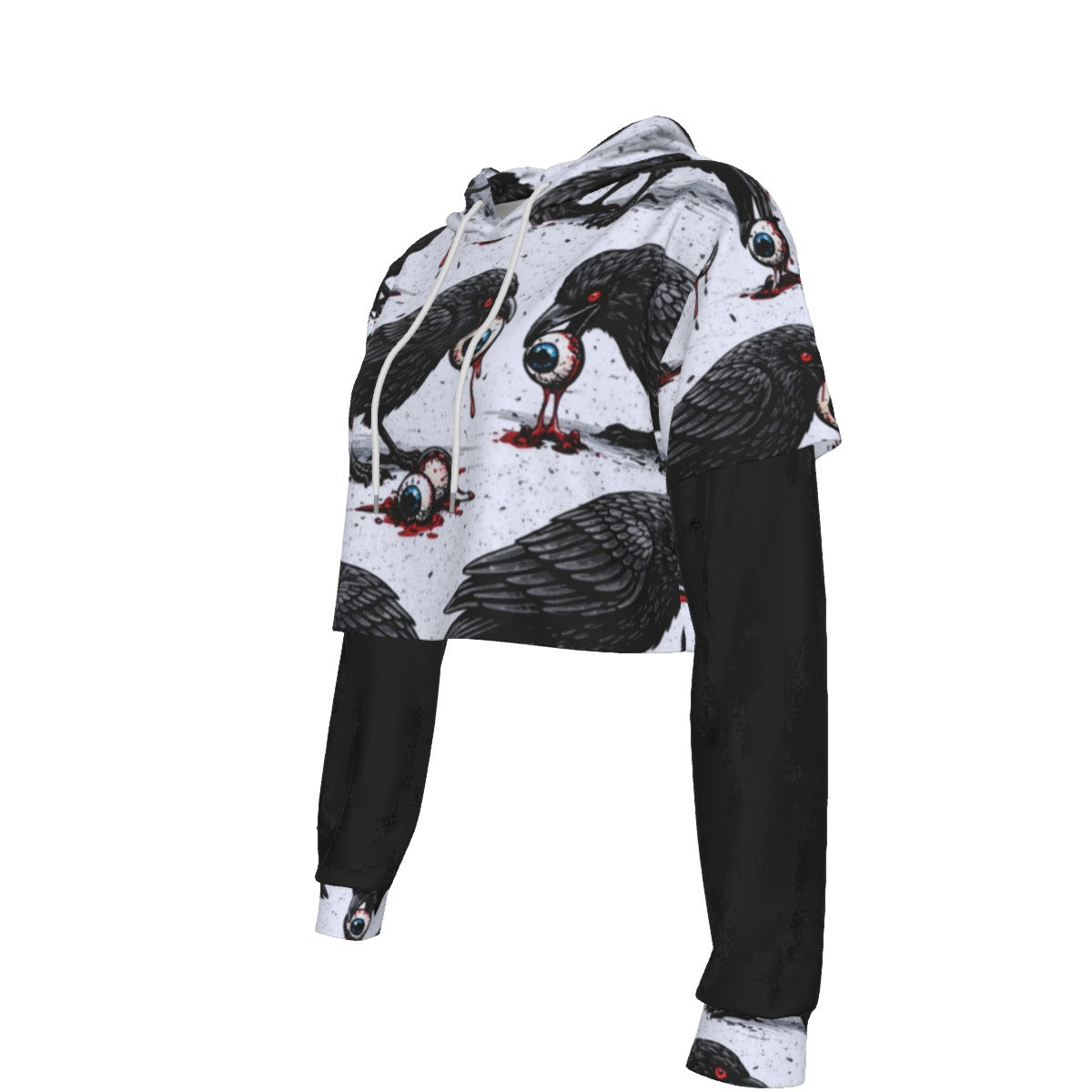 Raven Feast Gothic Mesh Sleeve Crop Hoodie