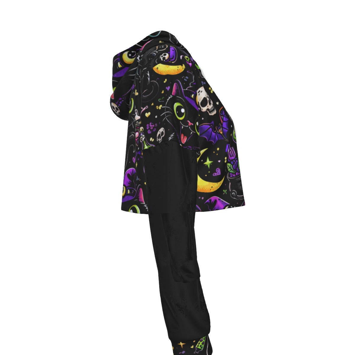 Hex Kitty Gothic Mesh Sleeve Crop Hoodie