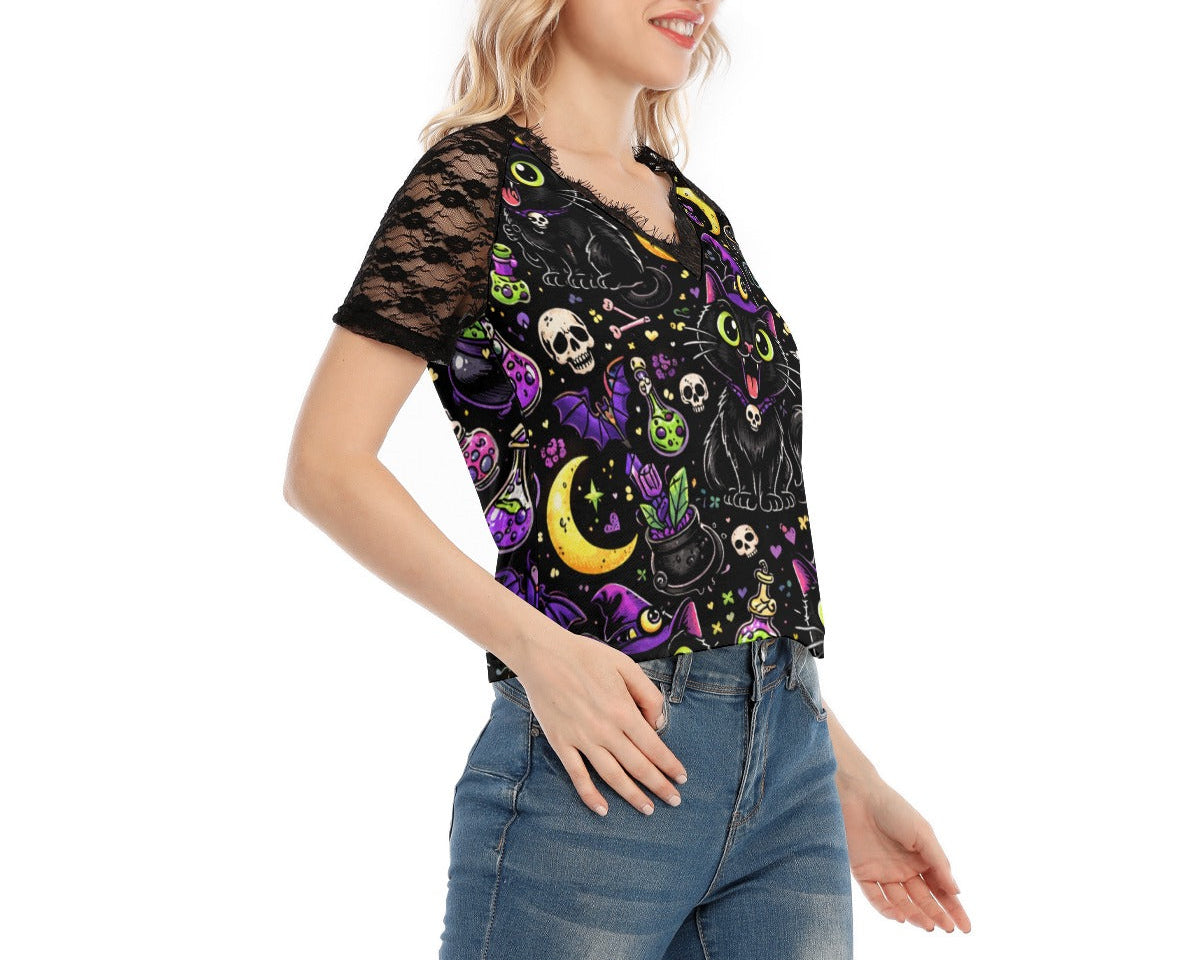 Hex Kitty Lace V-Neck
