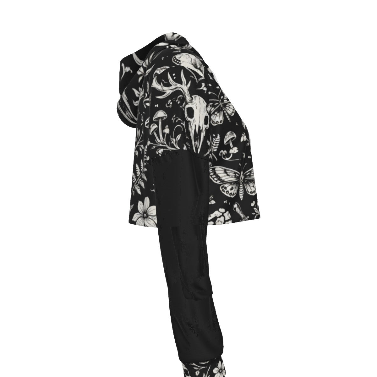 Dark Garden Gothic Mesh Sleeve Crop Hoodie