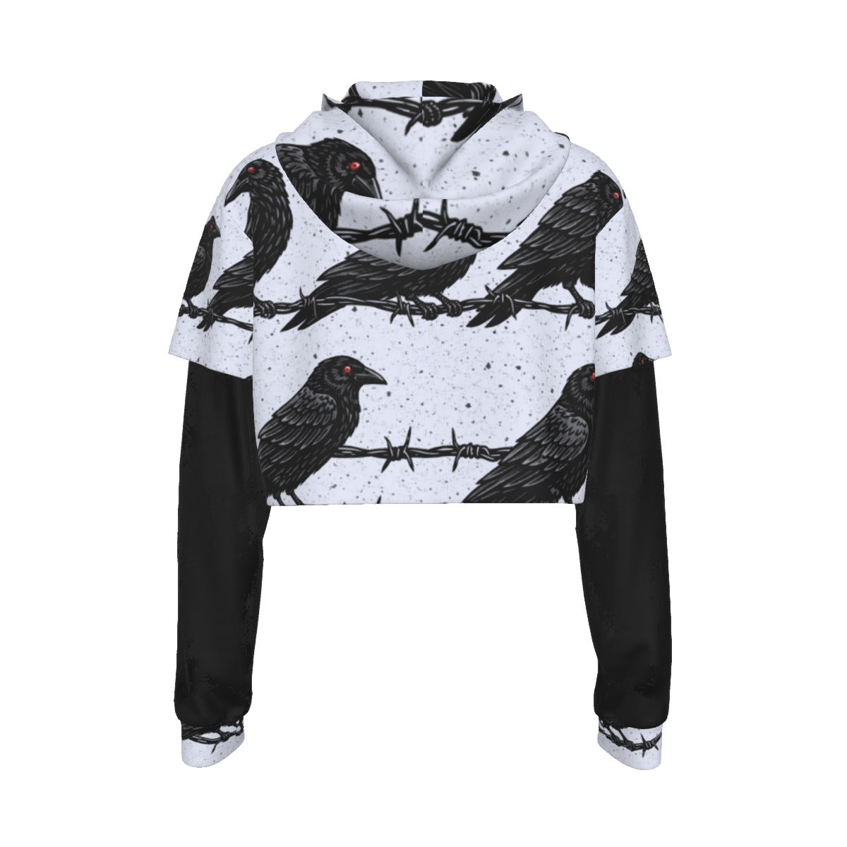 Raven Gothic Mesh Sleeve Crop Hoodie