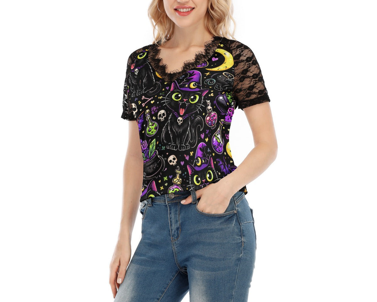 Hex Kitty Lace V-Neck