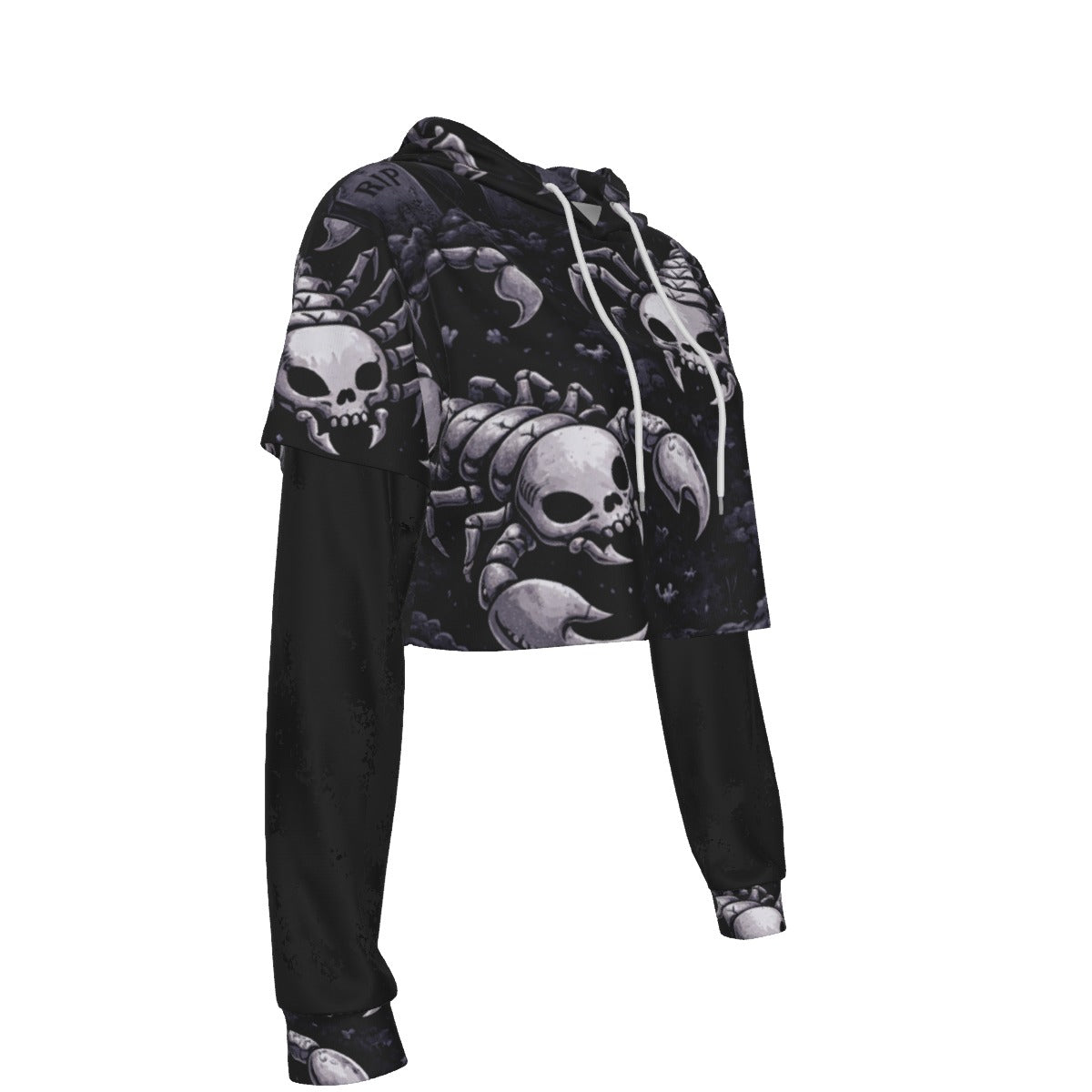 Grim Scorpions Gothic Mesh Sleeve Crop Hoodie