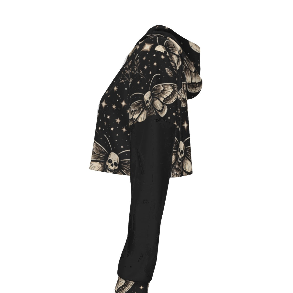 Death Moth Gothic Mesh Sleeve Crop Hoodie