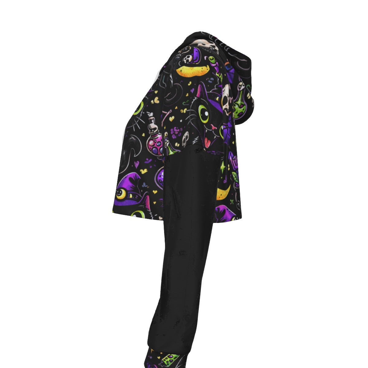 Hex Kitty Gothic Mesh Sleeve Crop Hoodie