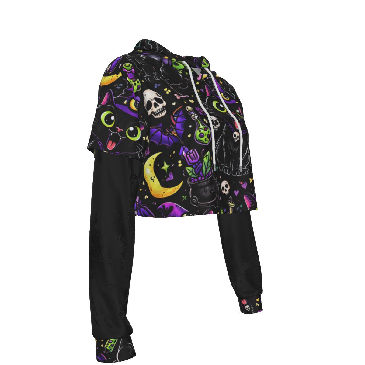 Hex Kitty Gothic Mesh Sleeve Crop Hoodie
