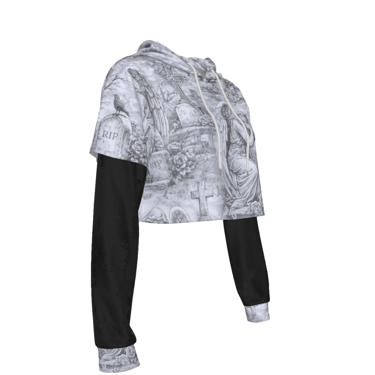 Final Rest Angels Gothic Mesh Sleeve Crop Hoodie