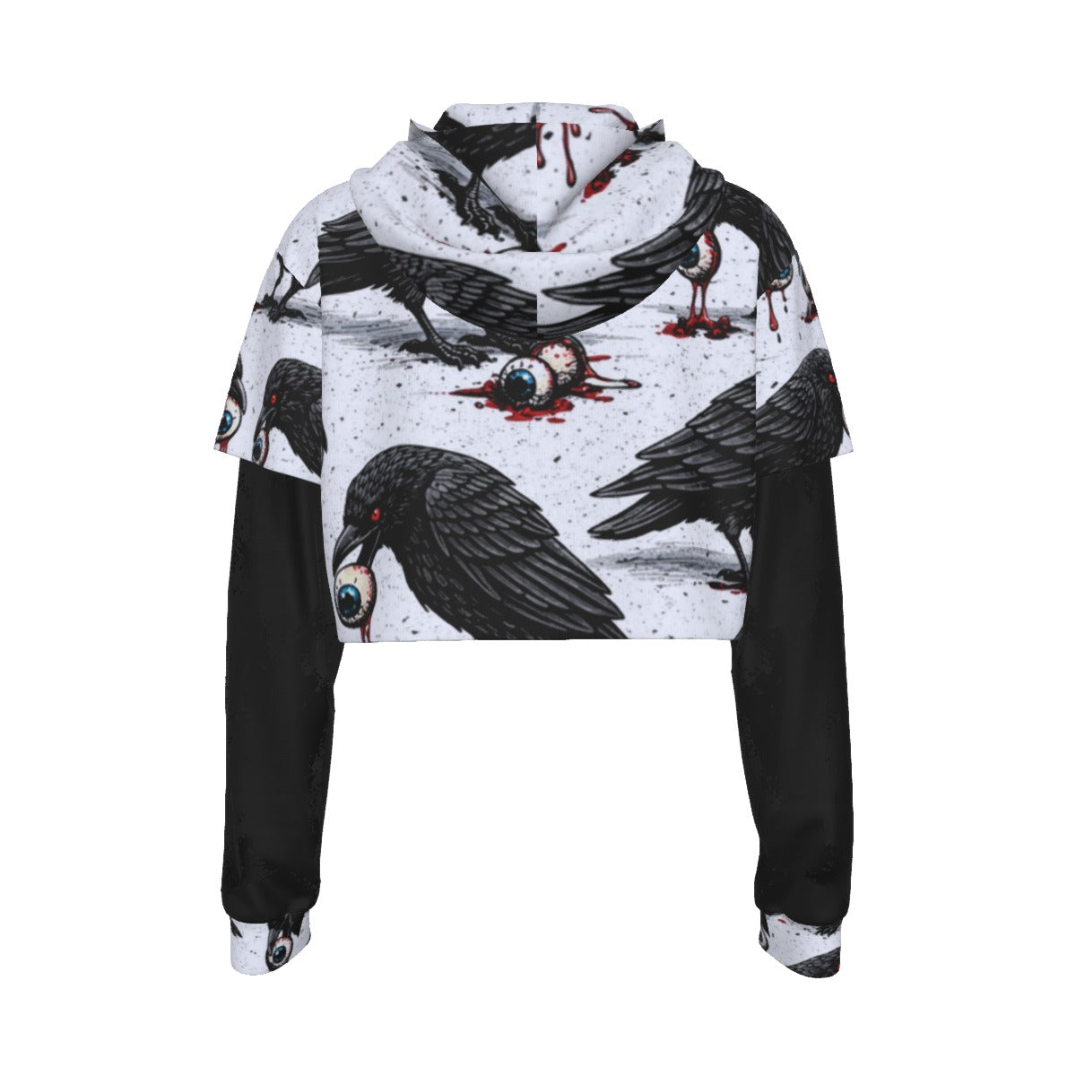 Raven Feast Gothic Mesh Sleeve Crop Hoodie