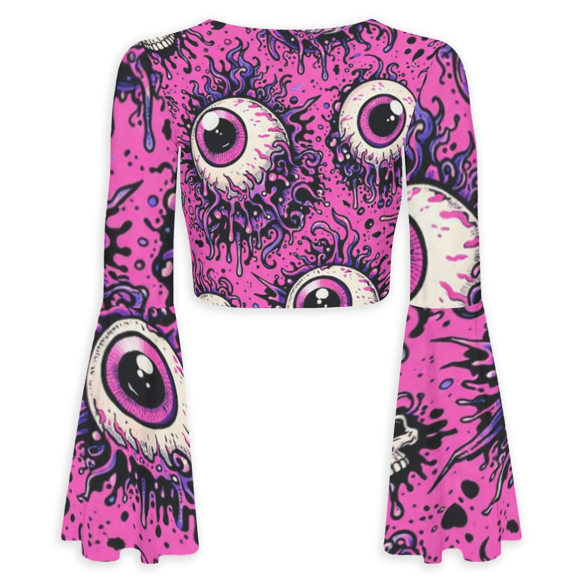Creepshow Eyes Bell Sleeve Crop Top