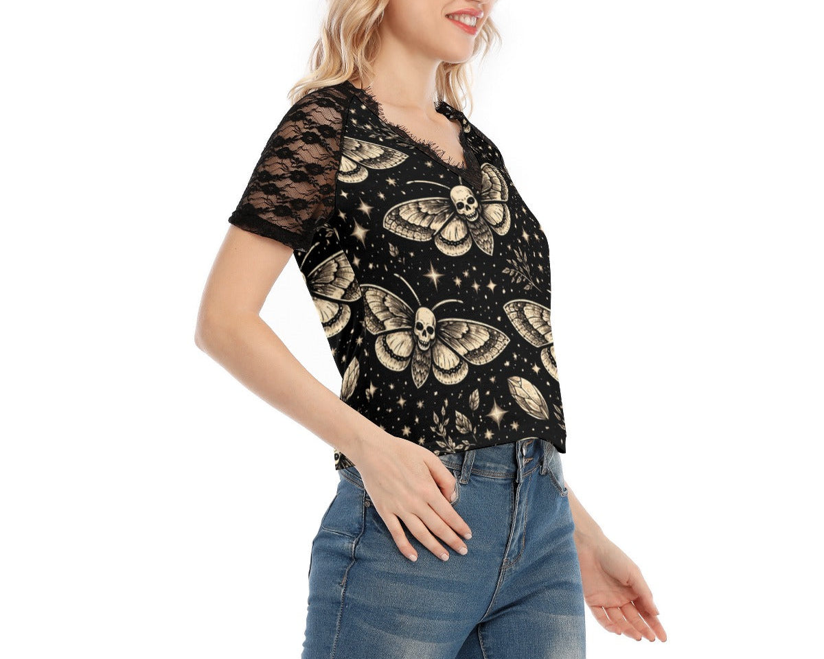 Death Moth Lace V-Neck