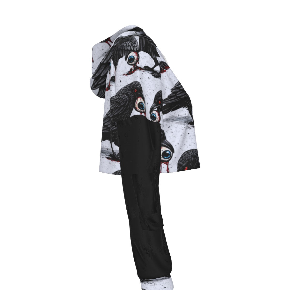 Raven Feast Gothic Mesh Sleeve Crop Hoodie
