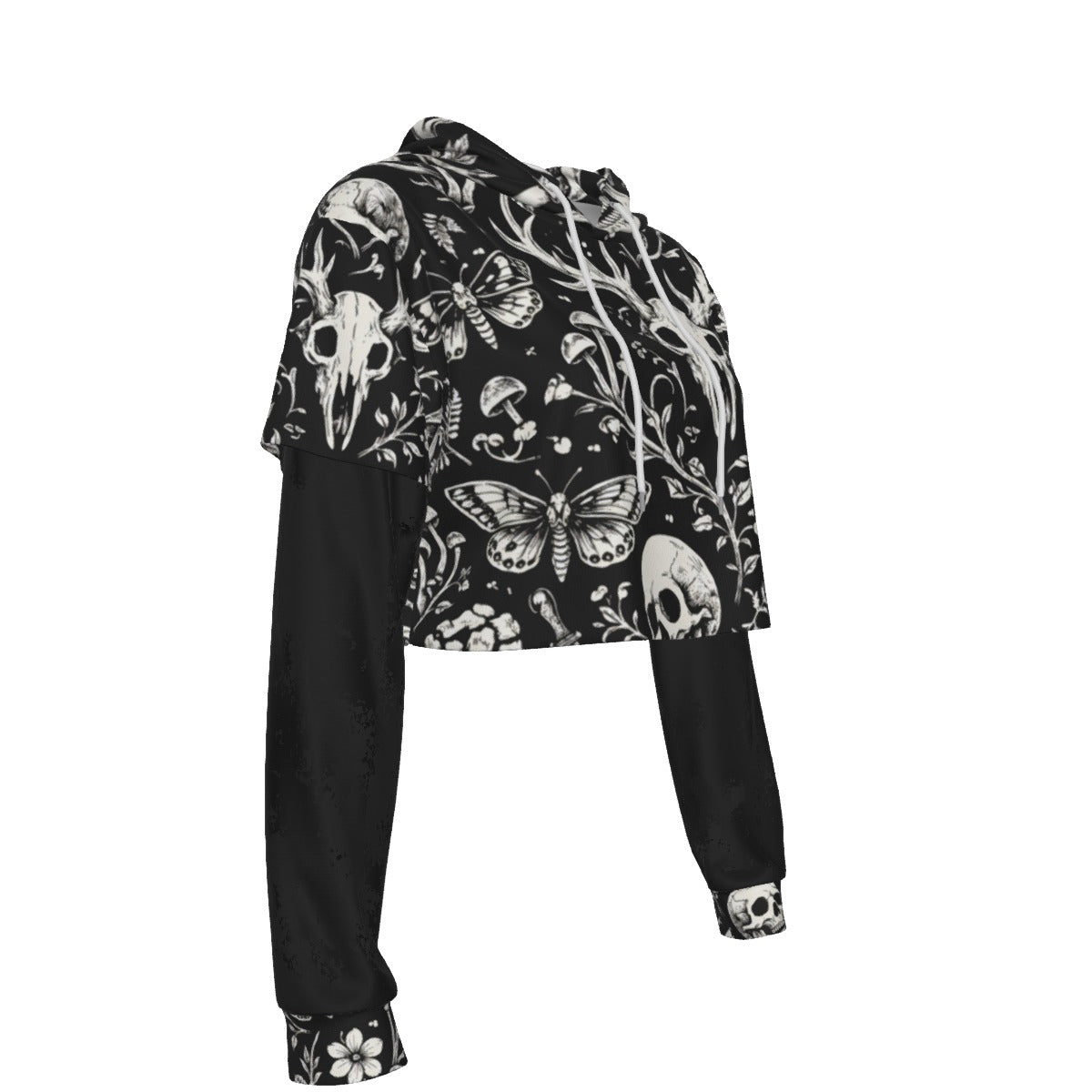 Dark Garden Gothic Mesh Sleeve Crop Hoodie