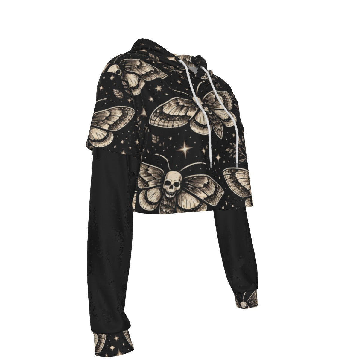 Death Moth Gothic Mesh Sleeve Crop Hoodie