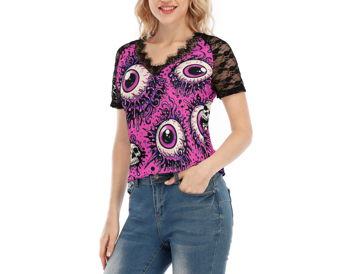 Creepshow Eyes Lace V-Neck
