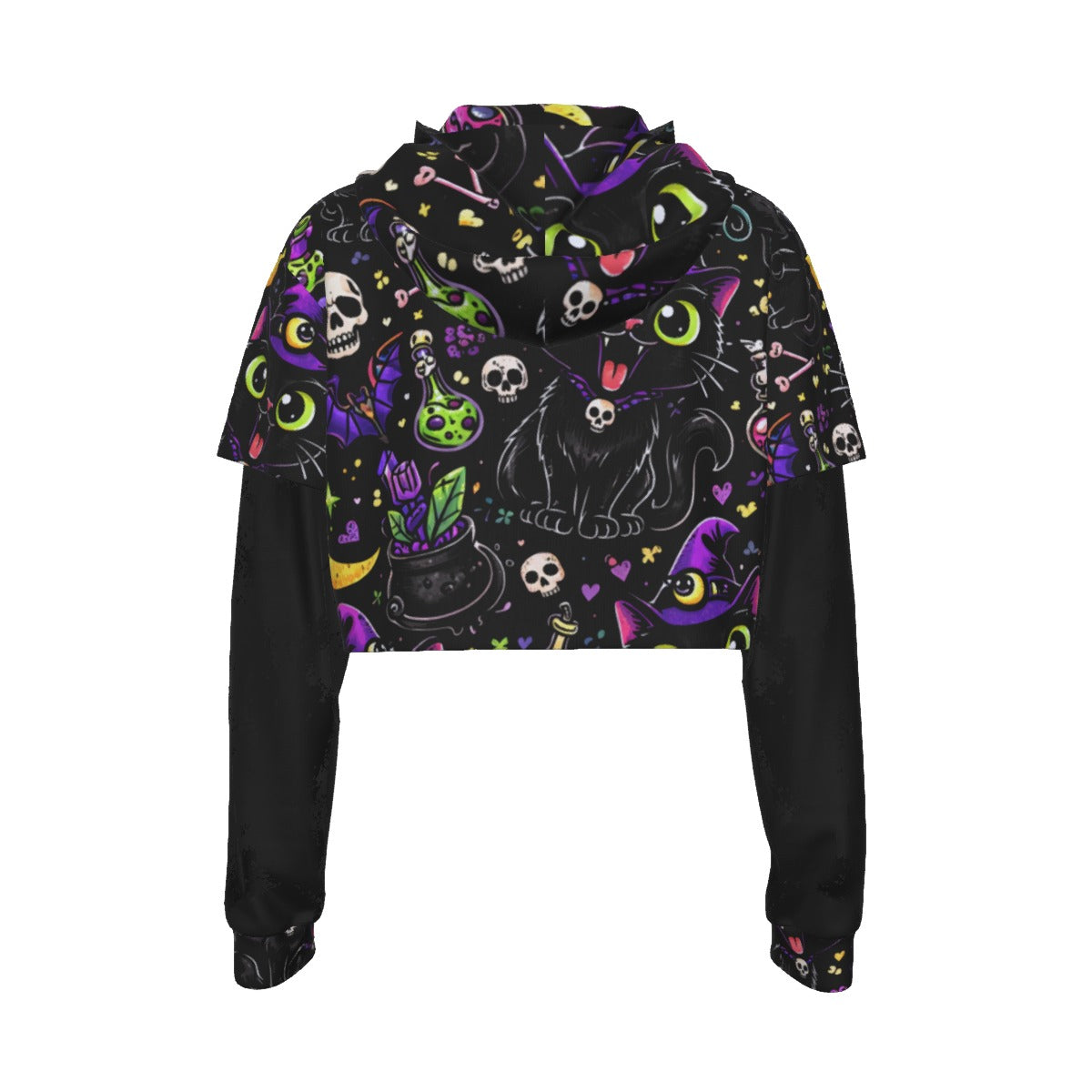 Hex Kitty Gothic Mesh Sleeve Crop Hoodie