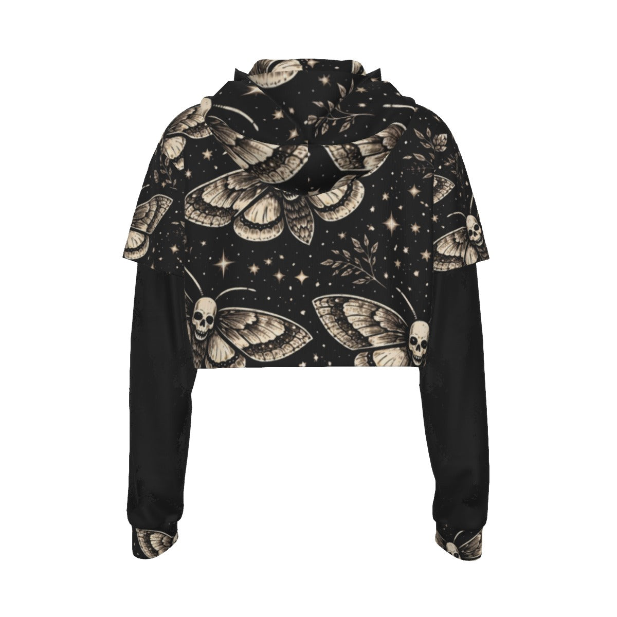 Death Moth Gothic Mesh Sleeve Crop Hoodie