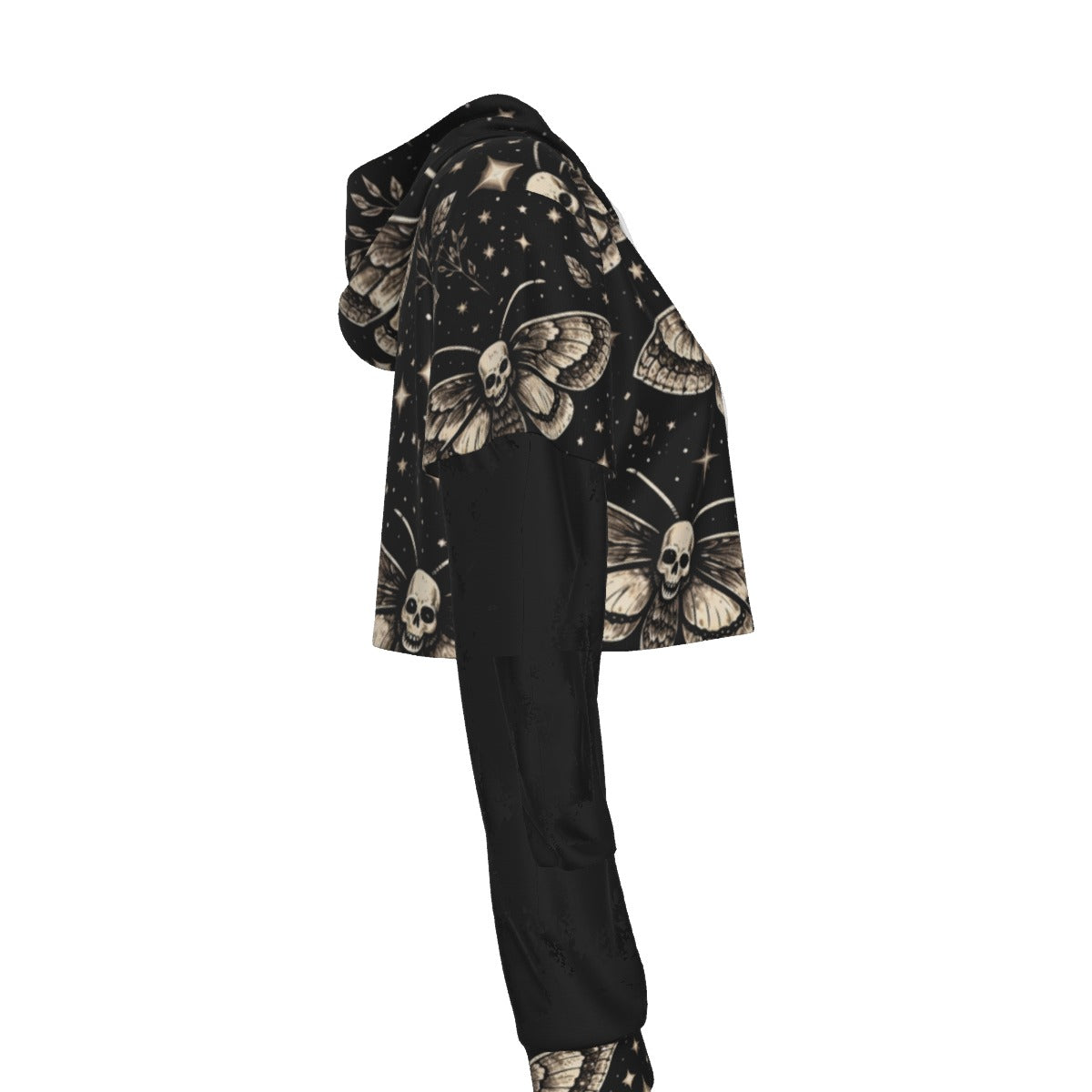 Death Moth Gothic Mesh Sleeve Crop Hoodie