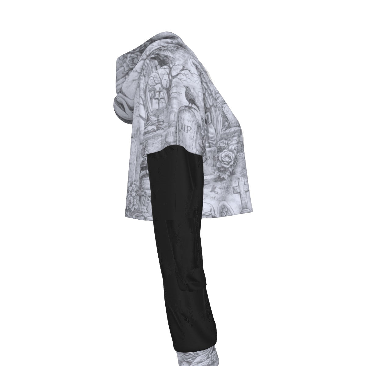 Final Rest Angels Gothic Mesh Sleeve Crop Hoodie