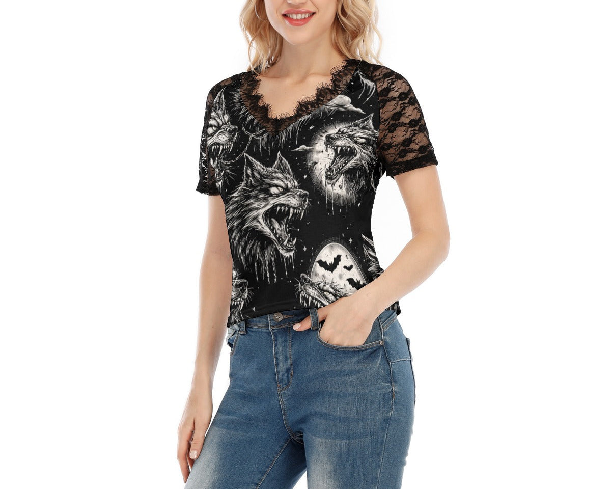 Cursed Wolves Lace V-Neck