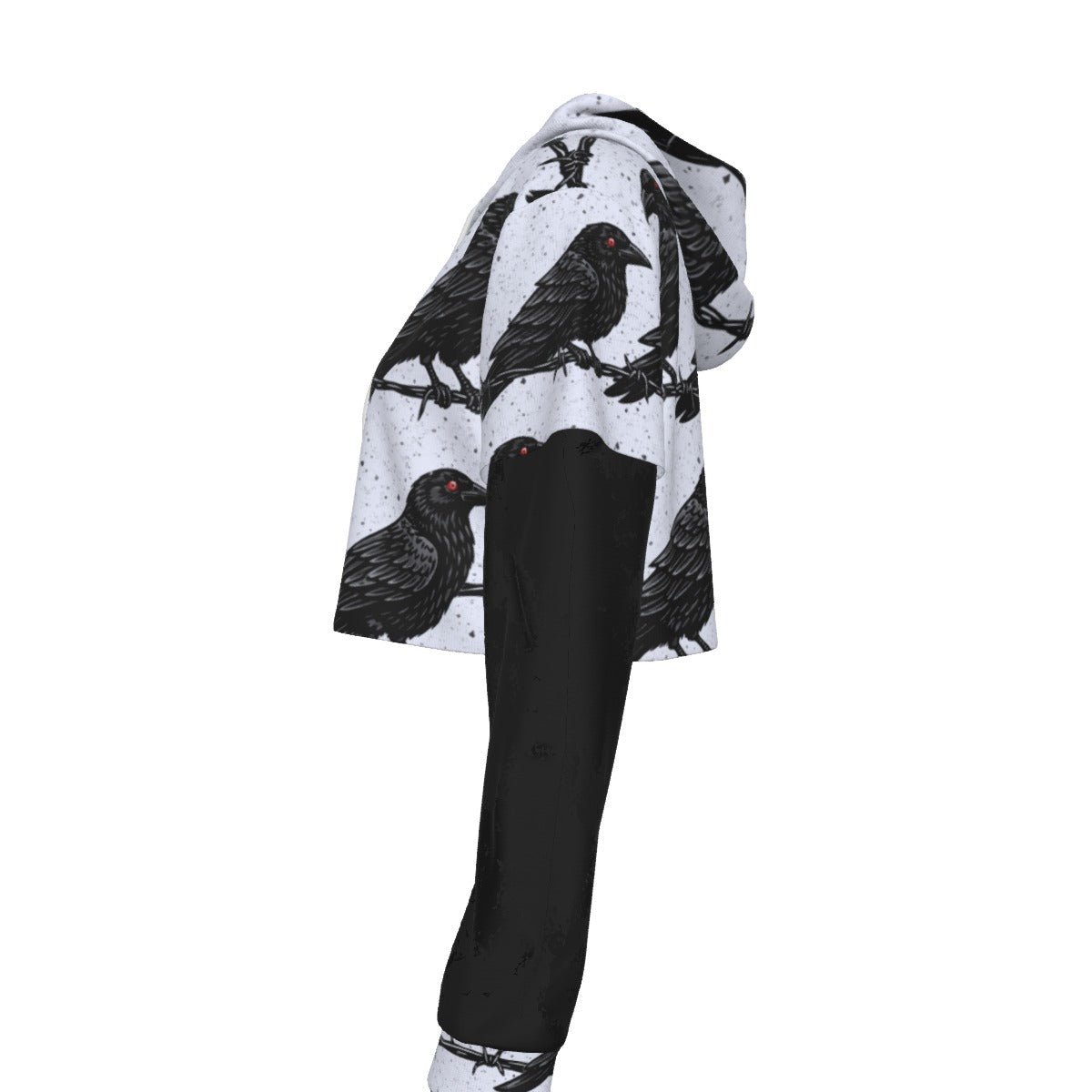 Raven Gothic Mesh Sleeve Crop Hoodie