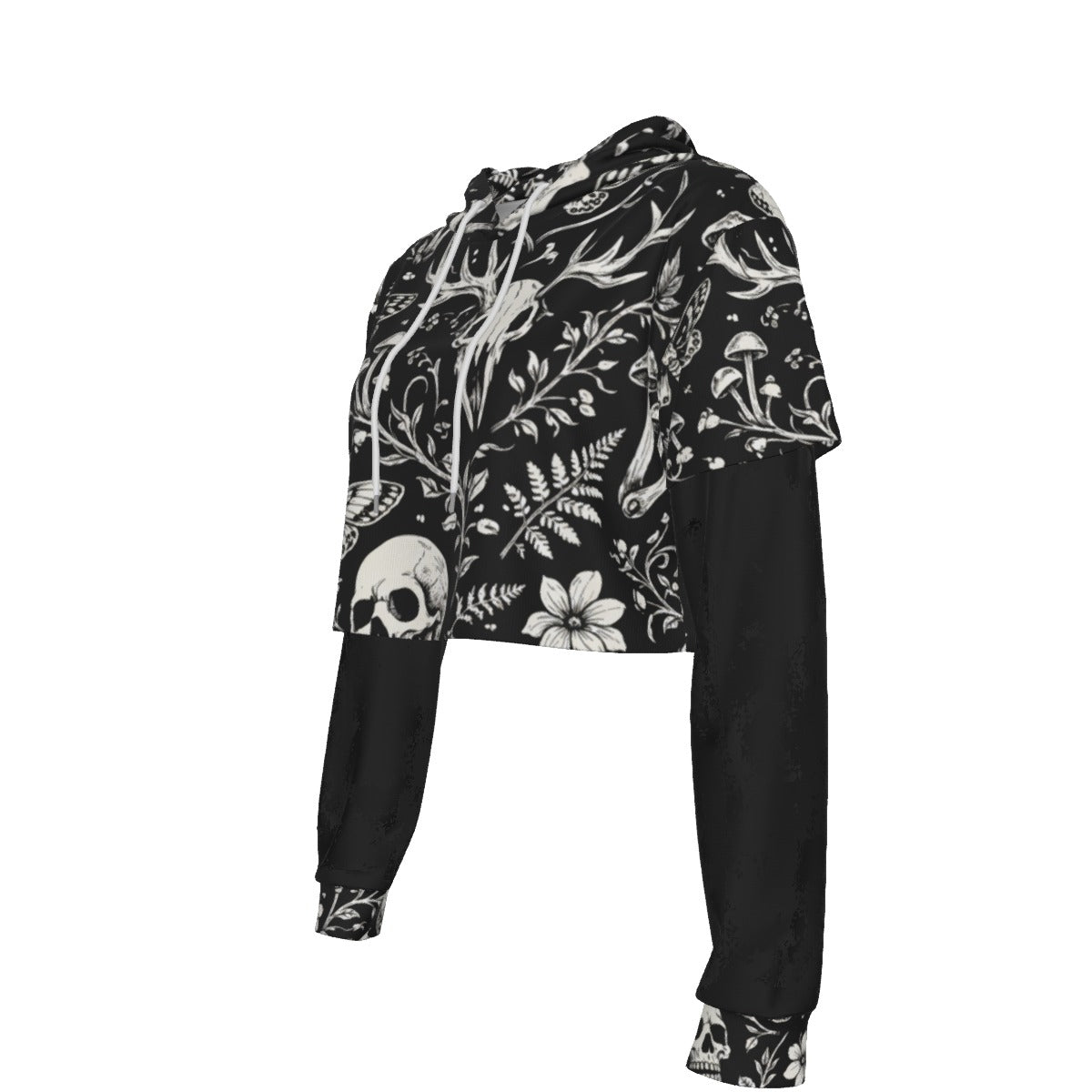 Dark Garden Gothic Mesh Sleeve Crop Hoodie