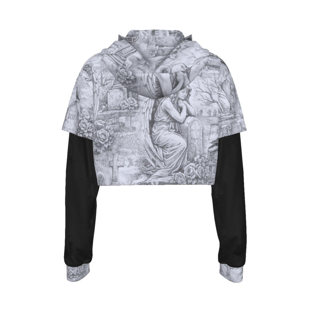 Final Rest Angels Gothic Mesh Sleeve Crop Hoodie