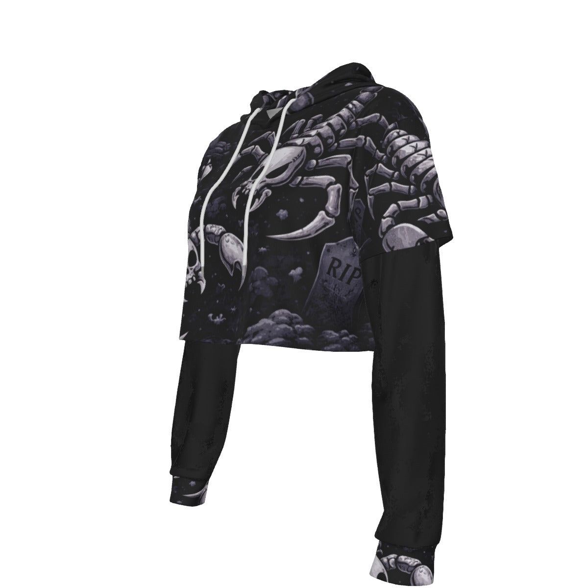 Grim Scorpions Gothic Mesh Sleeve Crop Hoodie